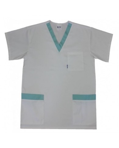 Dvoubarevná halena s krátkými rukávy.